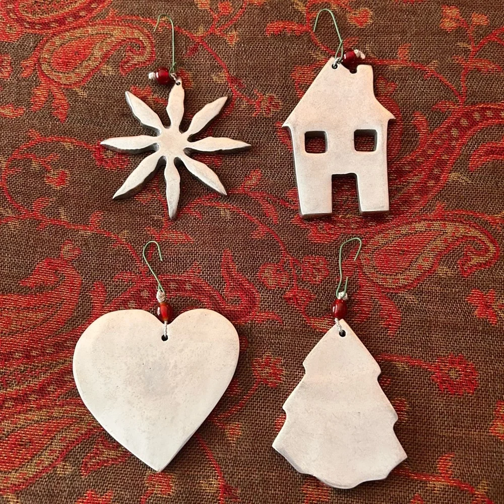 Crate&Barrel Vintage Christmas Silver Metal Ornaments Bundle